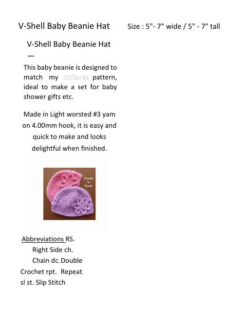 V-Shell Baby Beanie Hat Crochet Pattern Preview