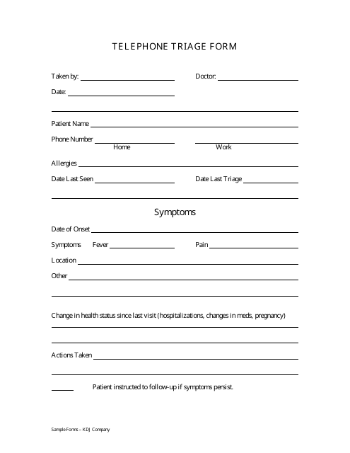 Telephone Triage Form - Kdj Company Download Pdf