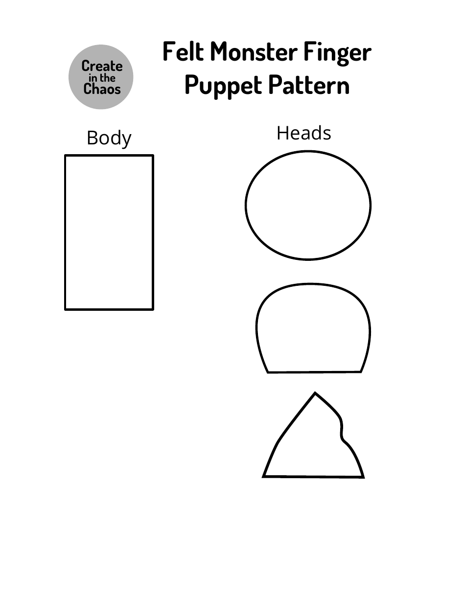 Felt Monster Finger Puppet Pattern Templates, Page 1