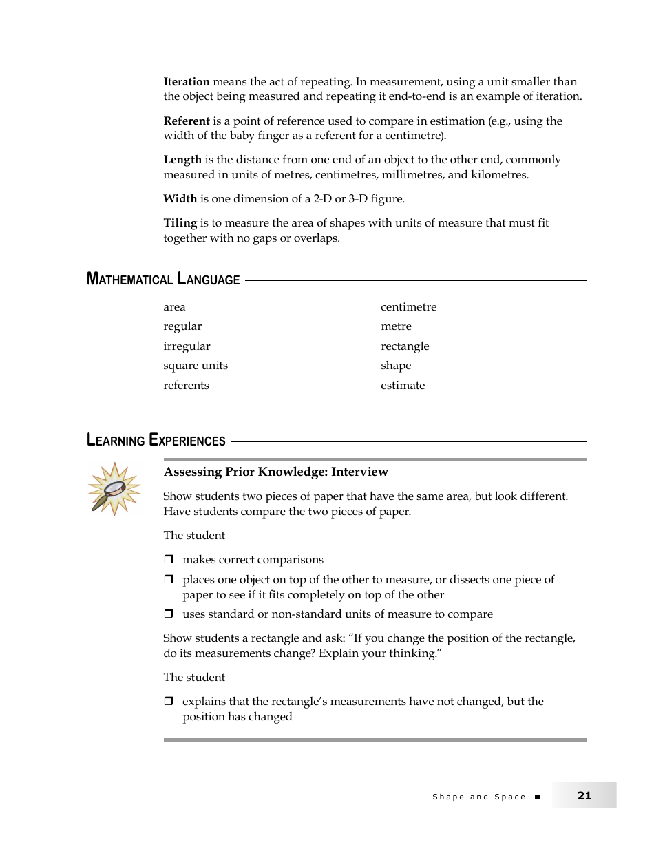 Grade 4 Mathematics Support Document for Teachers: Shape and Space, Page 21