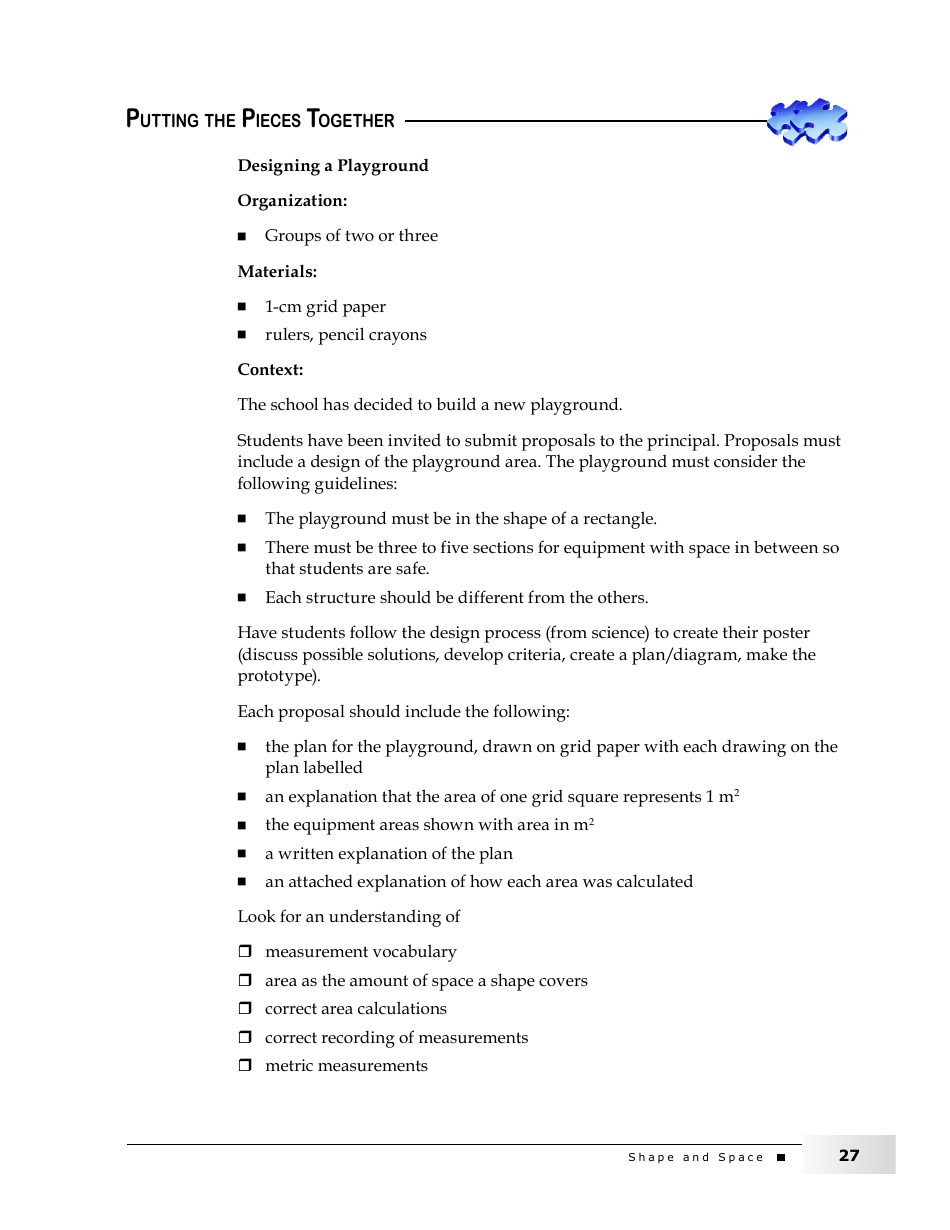 Grade 4 Mathematics Support Document for Teachers: Shape and Space, Page 27