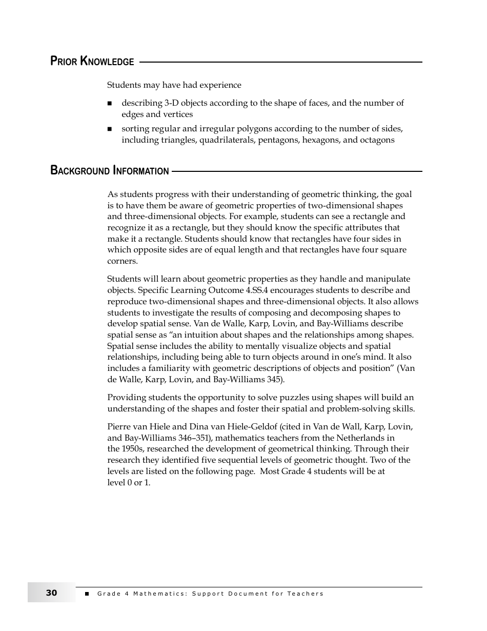 Grade 4 Mathematics Support Document for Teachers: Shape and Space, Page 30