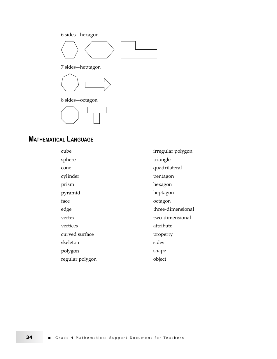 Grade 4 Mathematics Support Document for Teachers: Shape and Space, Page 34