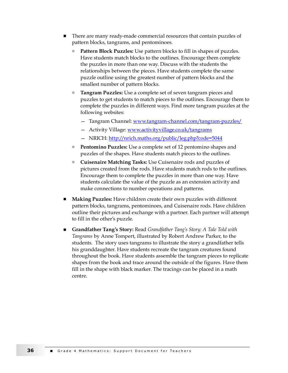 Grade 4 Mathematics Support Document for Teachers: Shape and Space, Page 36