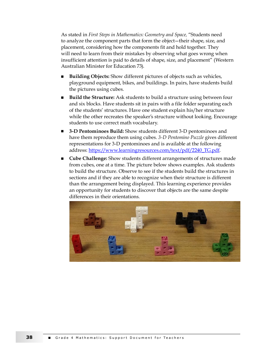 Grade 4 Mathematics Support Document for Teachers: Shape and Space, Page 38