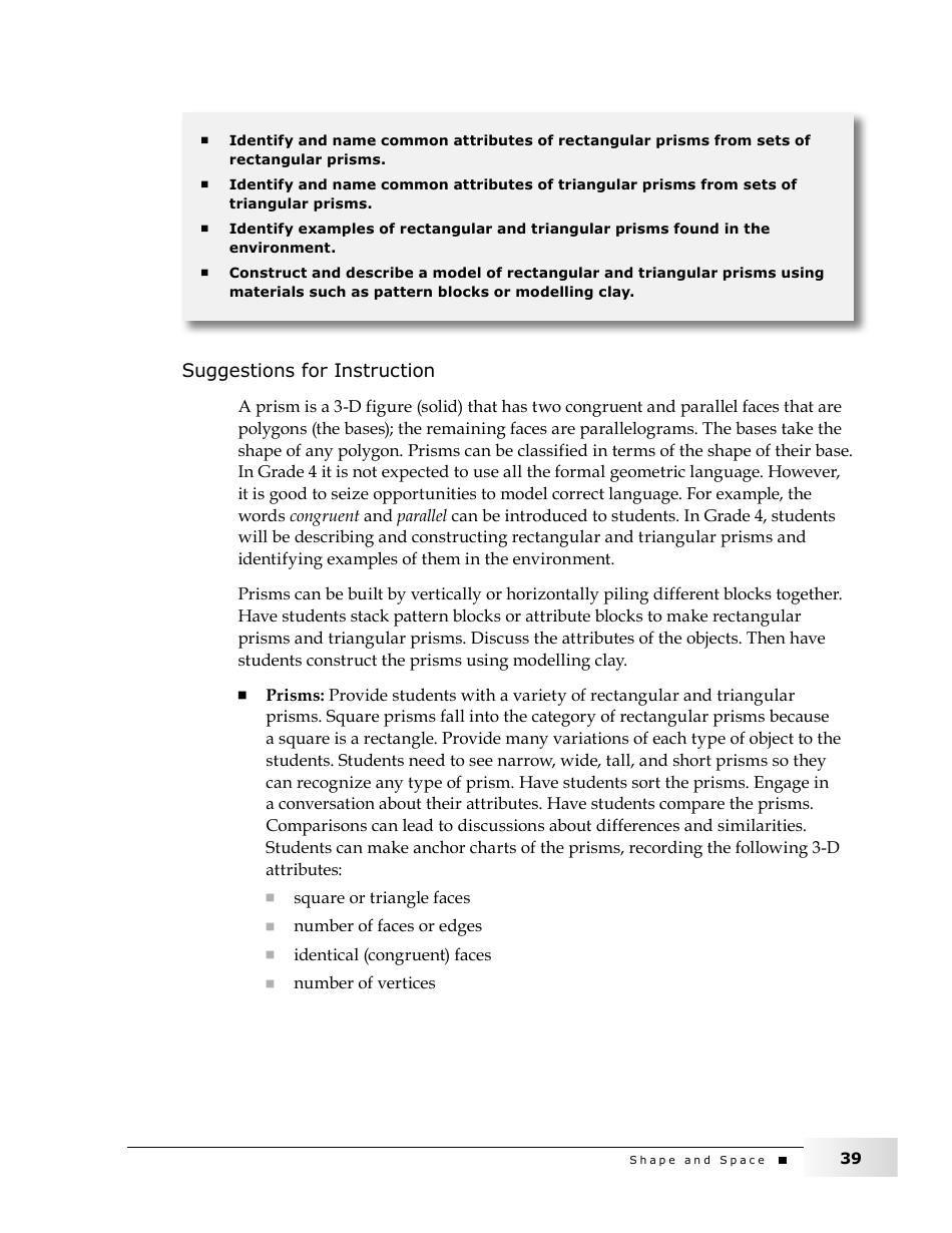 Grade 4 Mathematics Support Document for Teachers: Shape and Space, Page 39