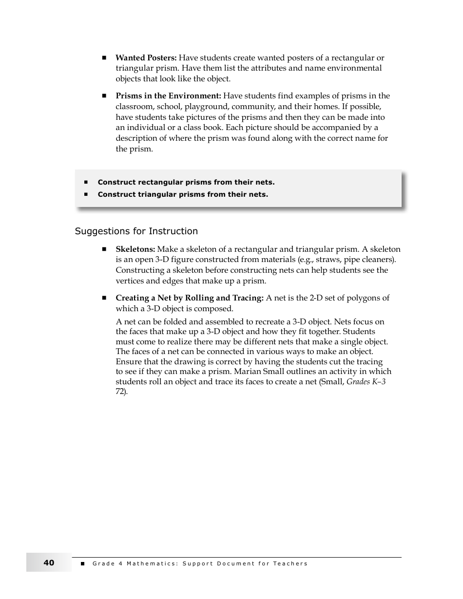 Grade 4 Mathematics Support Document for Teachers: Shape and Space, Page 40