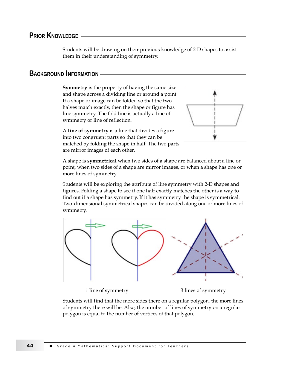 Grade 4 Mathematics Support Document for Teachers: Shape and Space, Page 44