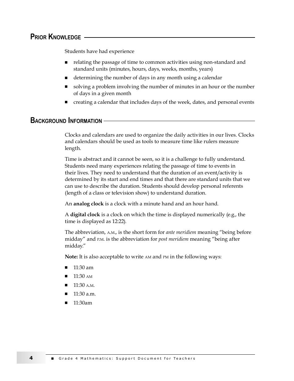 Grade 4 Mathematics Support Document for Teachers: Shape and Space, Page 4