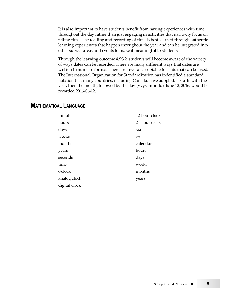 Grade 4 Mathematics Support Document for Teachers: Shape and Space, Page 5