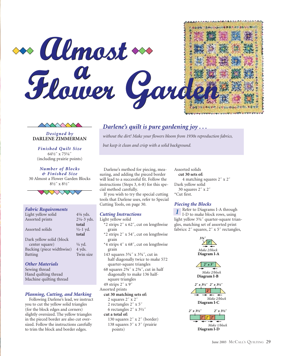 Almost a Flower Garden Quilting Pattern, Page 2