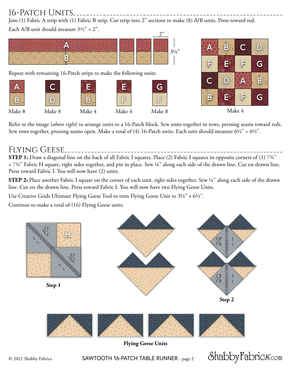 Sawtooth 16-patch Table Runner Pattern - Shabby Fabrics, Page 2