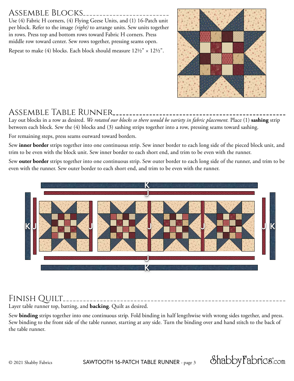 Sawtooth 16-patch Table Runner Pattern - Shabby Fabrics, Page 3