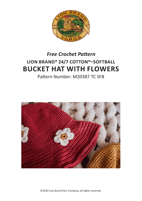Crochet pattern for a beautiful Bucket Hat With Flowers design by Lion Brand Yarn Company