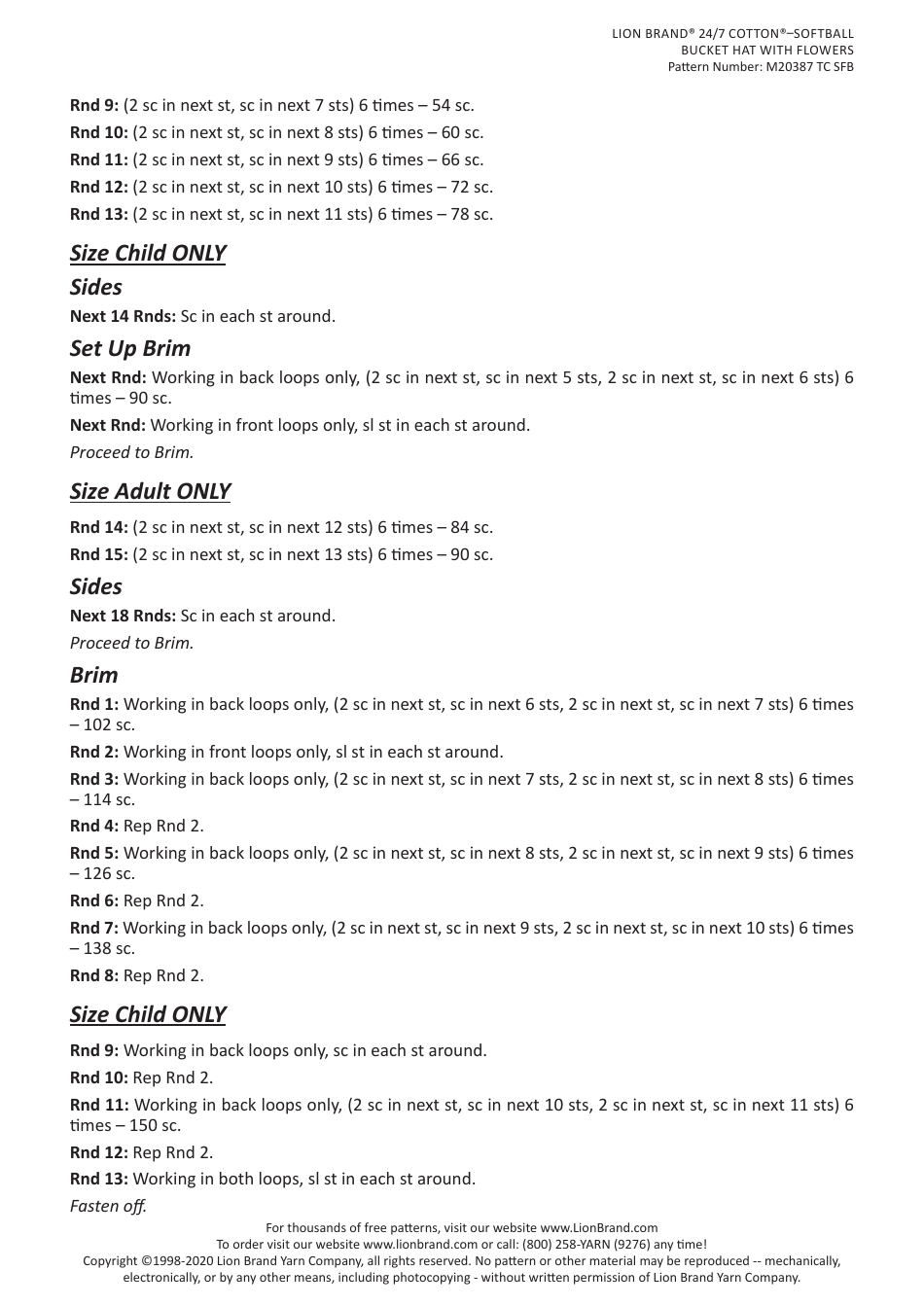 Bucket Hat With Flowers Crochet Pattern - Lion Brand Yarn Company, Page 3