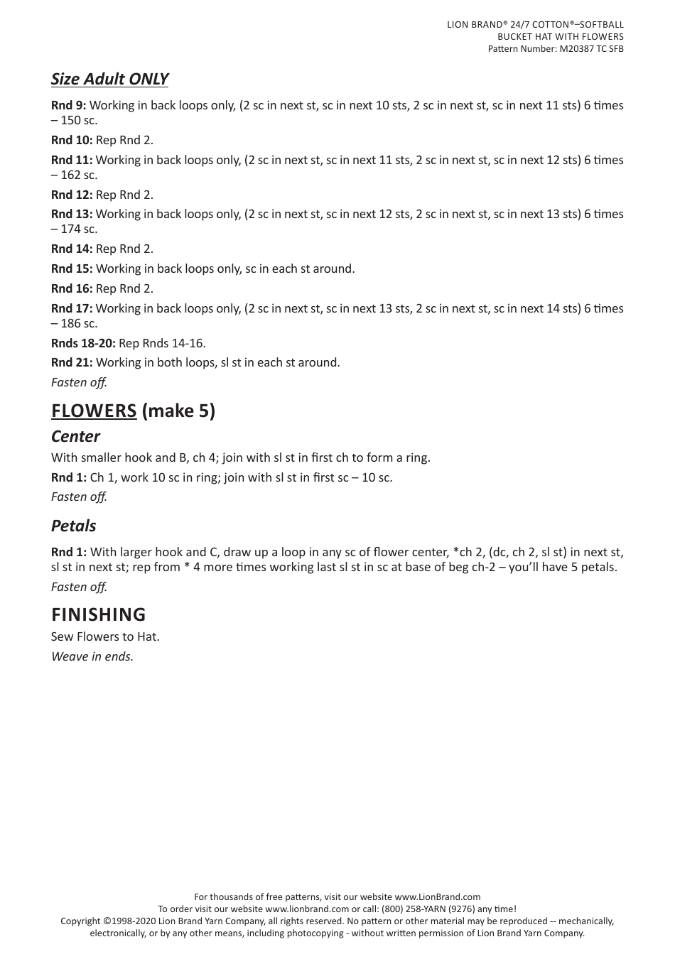 Bucket Hat With Flowers Crochet Pattern - Lion Brand Yarn Company, Page 4