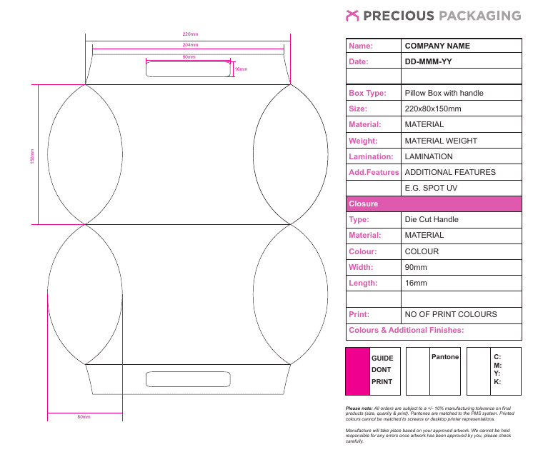 Pillow Box with Handle Package Template Preview