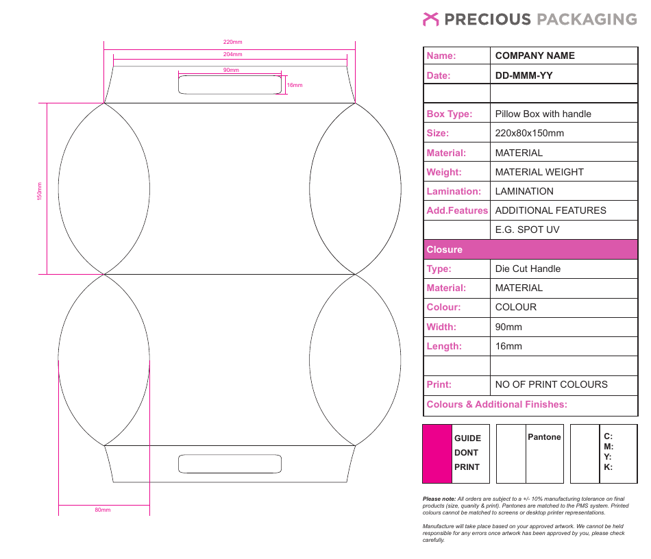 Pillow Box With Handle Package Template Download Printable PDF ...