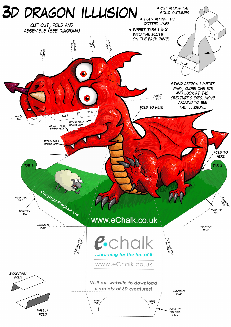 3d Dragon Illusion Template Download Printable PDF | Templateroller