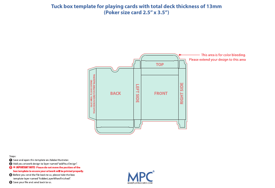 Tuck Box Template for Playing Cards With Total Deck Thickness of 13mm, Page 1