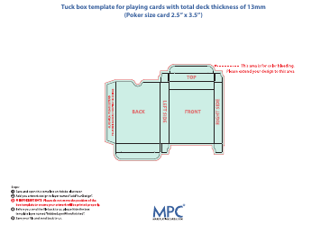 Document preview: Tuck Box Template for Playing Cards With Total Deck Thickness of 13mm