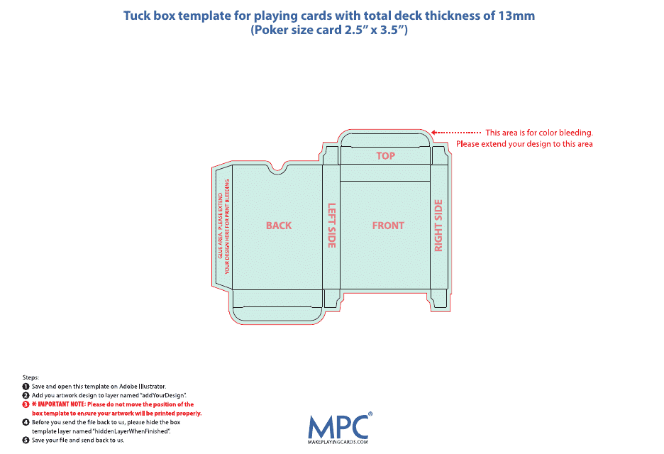 Tuck Box Template for Playing Cards With Total Deck Thickness of 13mm