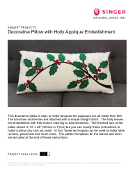Document preview: Holly Leaves Decorative Pillow Sewing Templates - the Singer Company