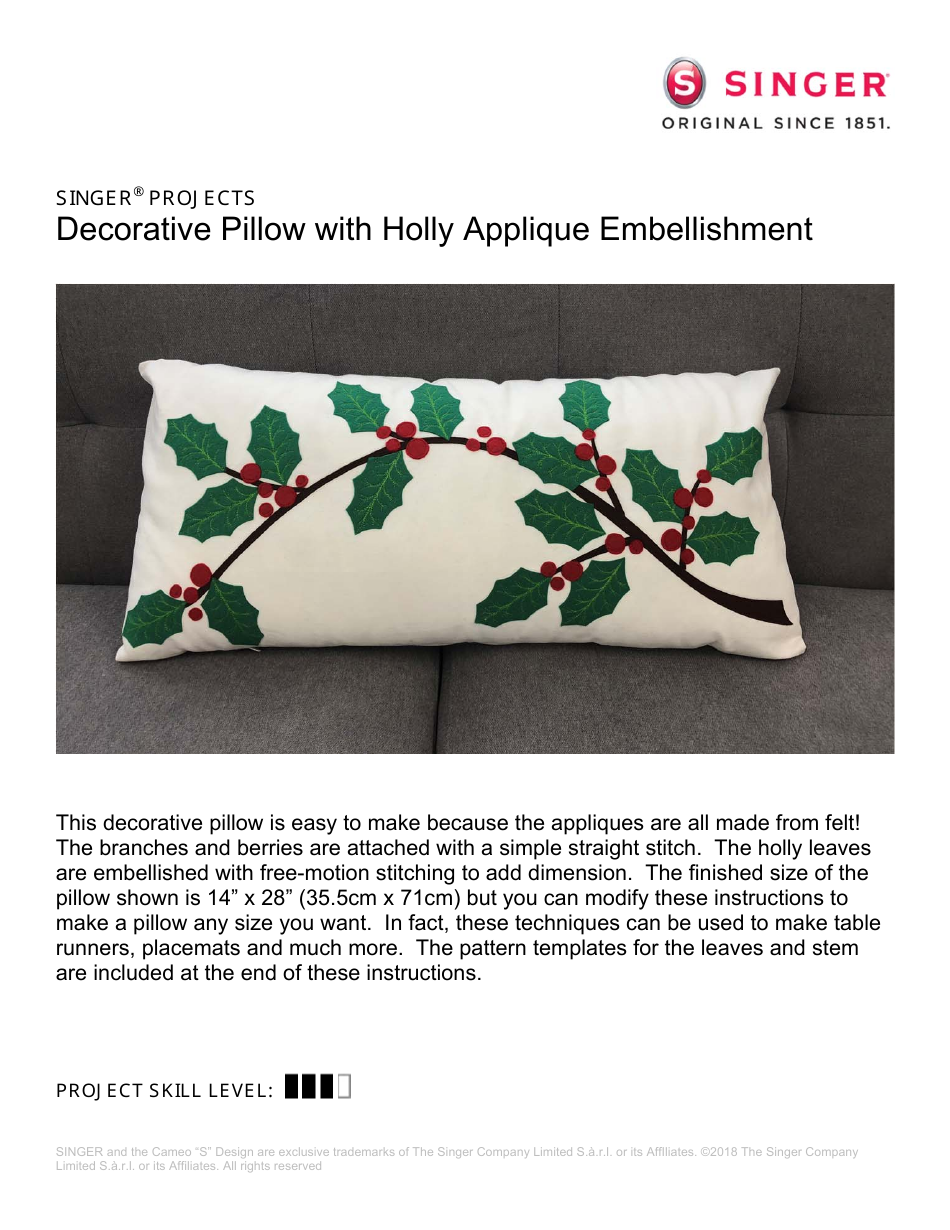 Sewing Templates for Holly Leaves Decorative Pillow - The Singer Company