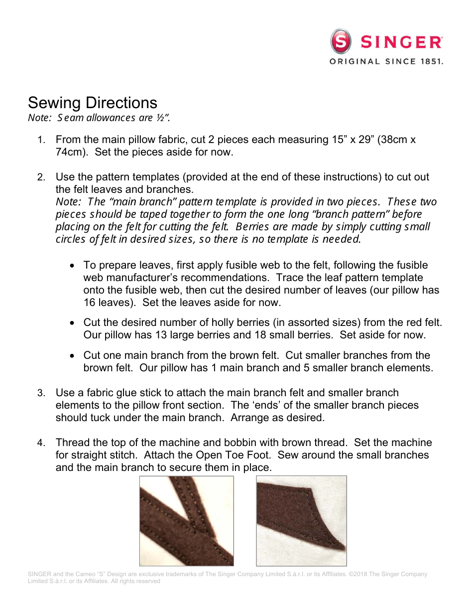 Holly Leaves Decorative Pillow Sewing Templates - the Singer Company, Page 3