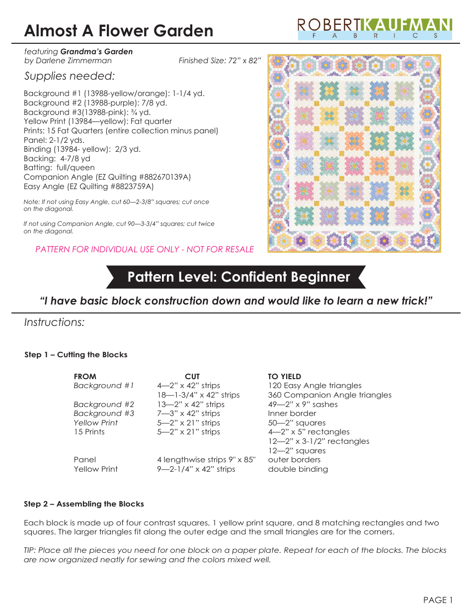 Grandma's Flower Garden Quilt Pattern Download Printable PDF