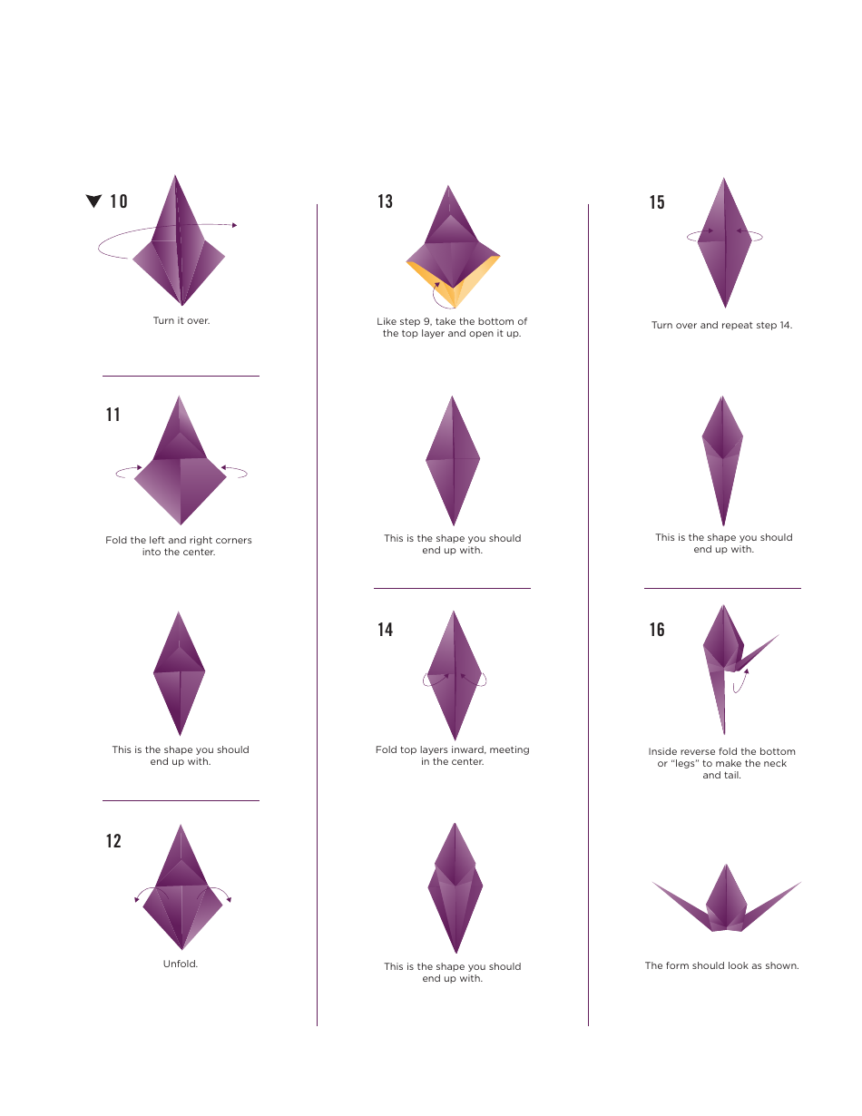 Origami Paper Crane Template, Page 3