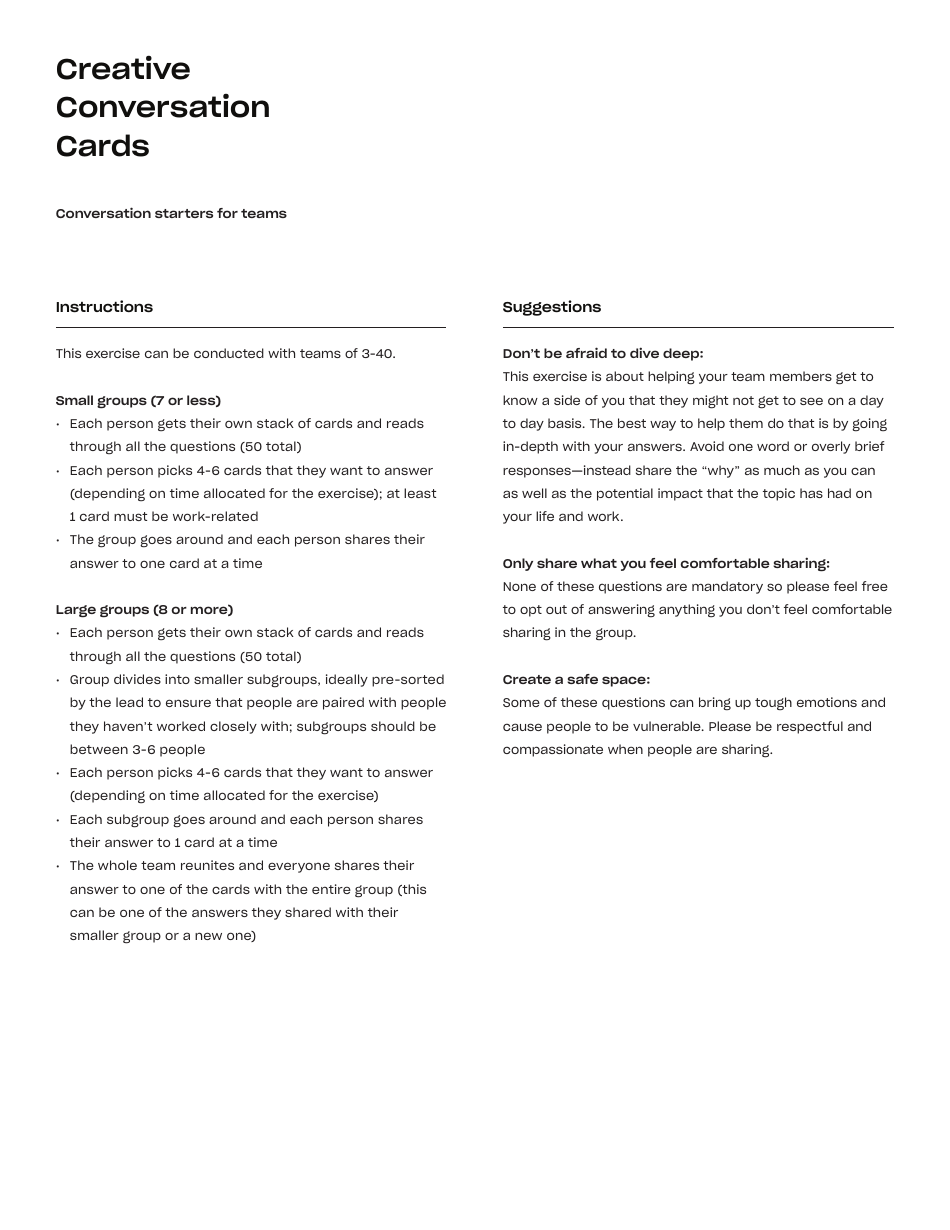 Creative Conversation Card Templates, Page 4