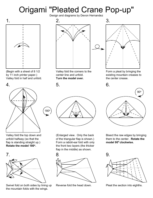 Origami Pleated Crane Pop-Up Download Printable PDF | Templateroller