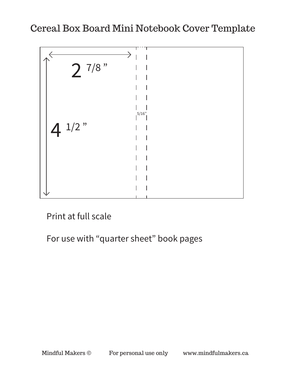 Cereal Box Board Mini Notebook Cover Template, Page 1