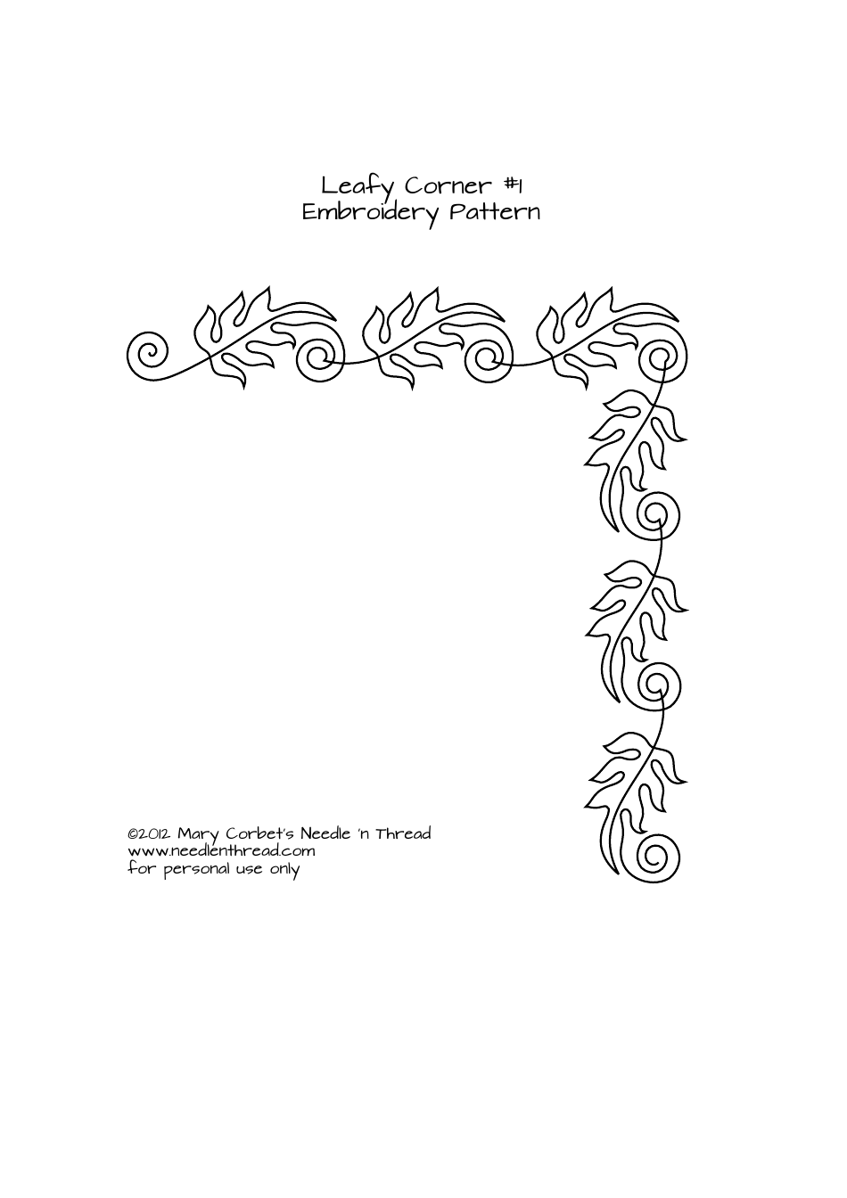 Leafy Corner Embroidery Pattern, Page 1