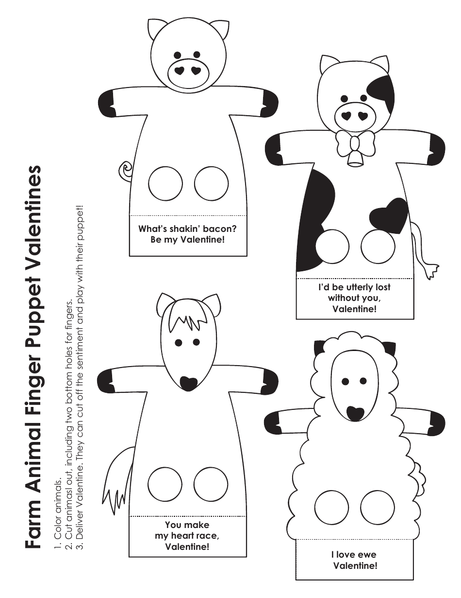 Farm Animal Finger Puppet Valentine Templates - Image Preview