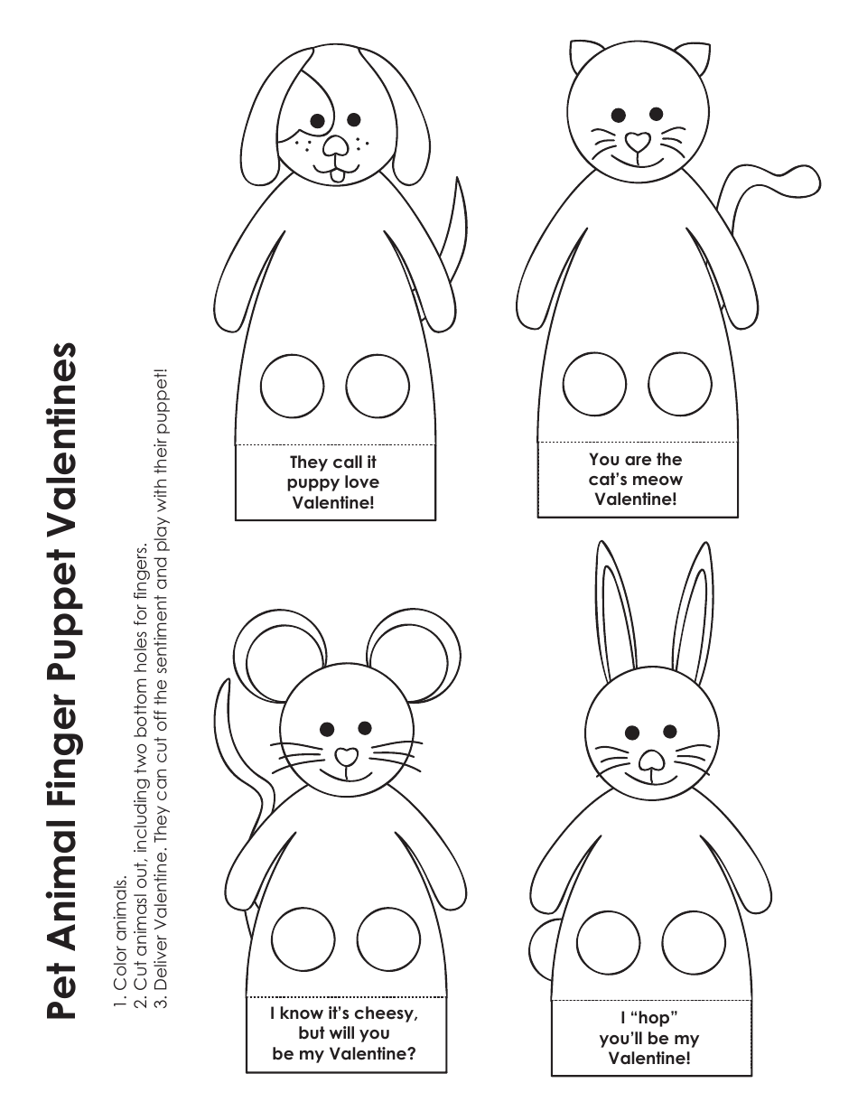 Pet Animal Finger Puppet Valentine Templates Preview Image