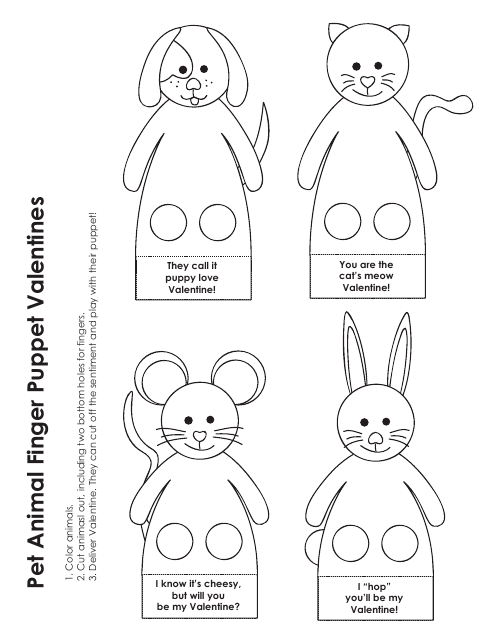 Pet Animal Finger Puppet Valentine Templates Preview Image