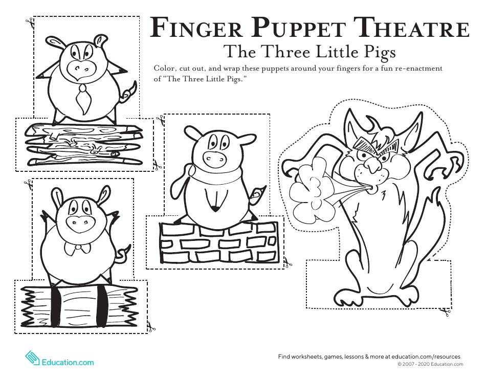 The Three Little Pigs Finger Puppet Templates, Page 1