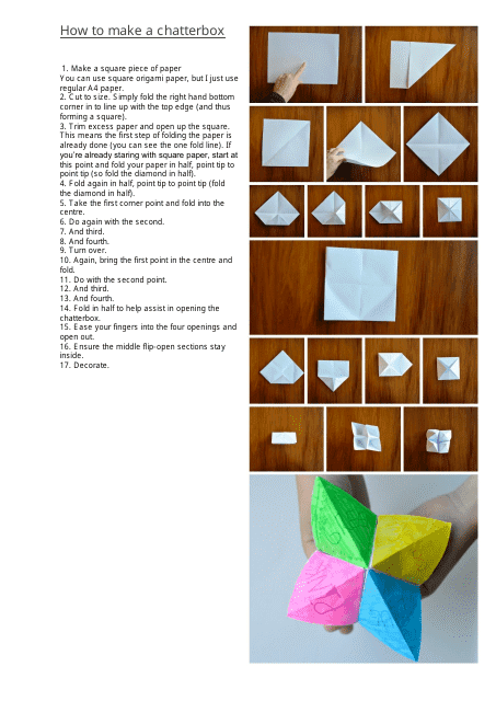 Preview of the Origami Paper Chatterbox document in varicolored pattern