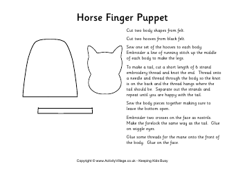 Document preview: Horse Finger Puppet Template - Activityvillage