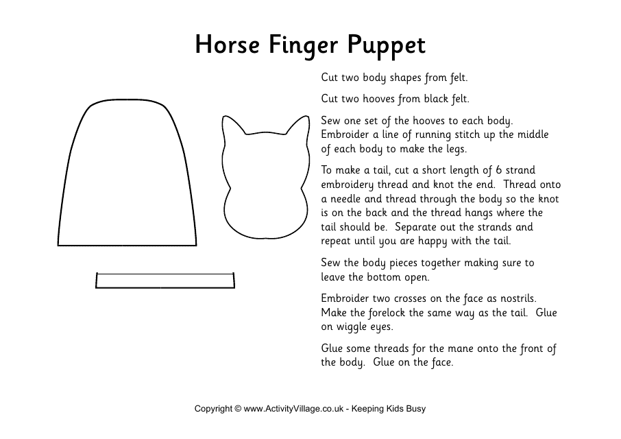 Horse finger puppet template for creative play - Activity Village