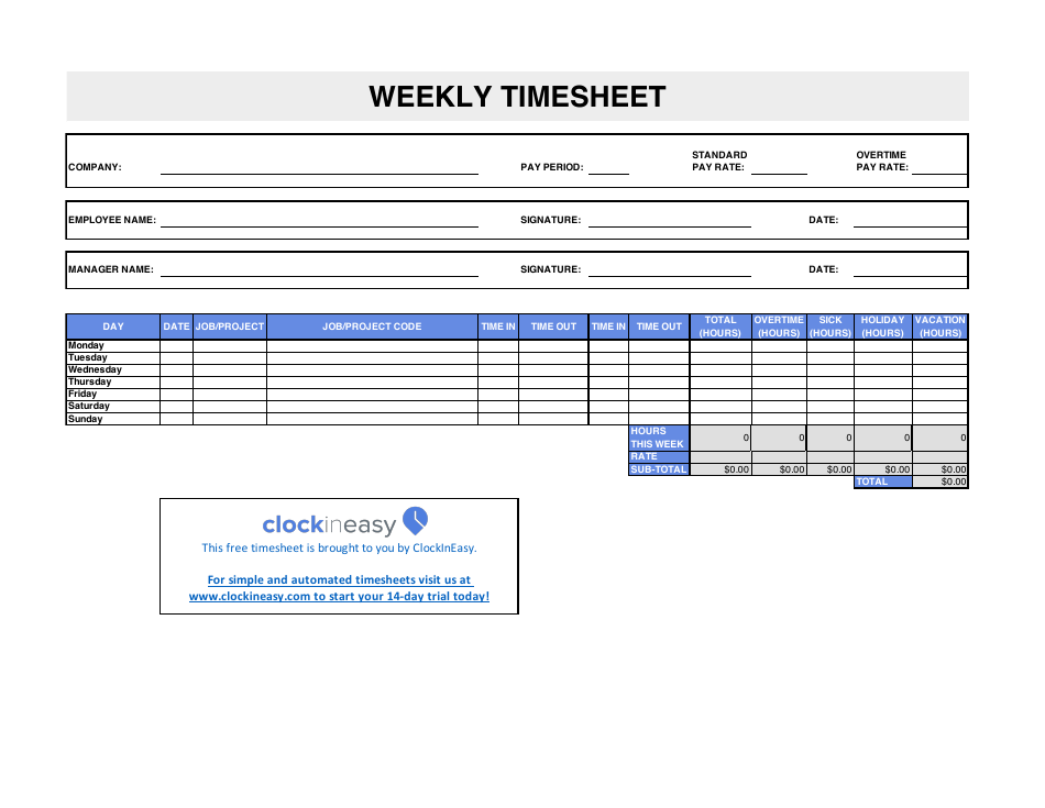 Weekly Timesheet Template Clock In Easy Fill Out Sign Online And