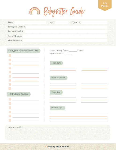 Babysitter Guide Template (5-24 Months) - Free editable document online