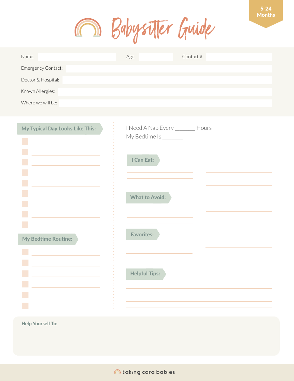 Babysitter Guide Template (5 24 Months) Download Fillable PDF Babysitter Guide Template (5 24 Months) Download Fillable PDF