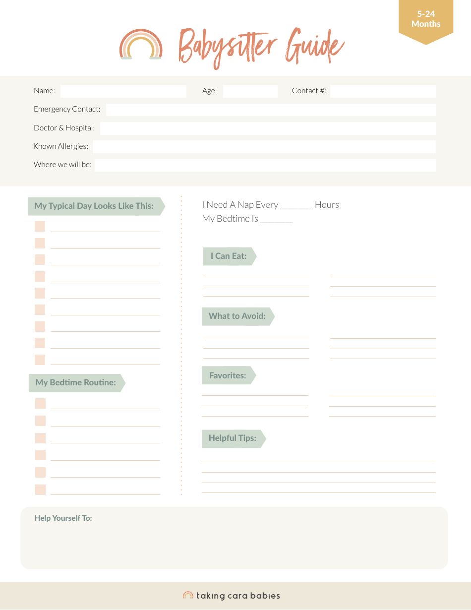 Babysitter Guide Template (5-24 Months) - Free editable document online
