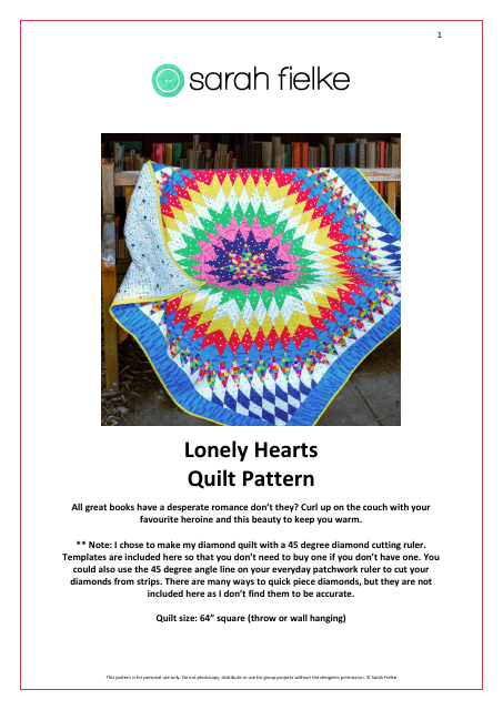 Lonely Hearts Quilt Pattern Templates - Sarah Fielke