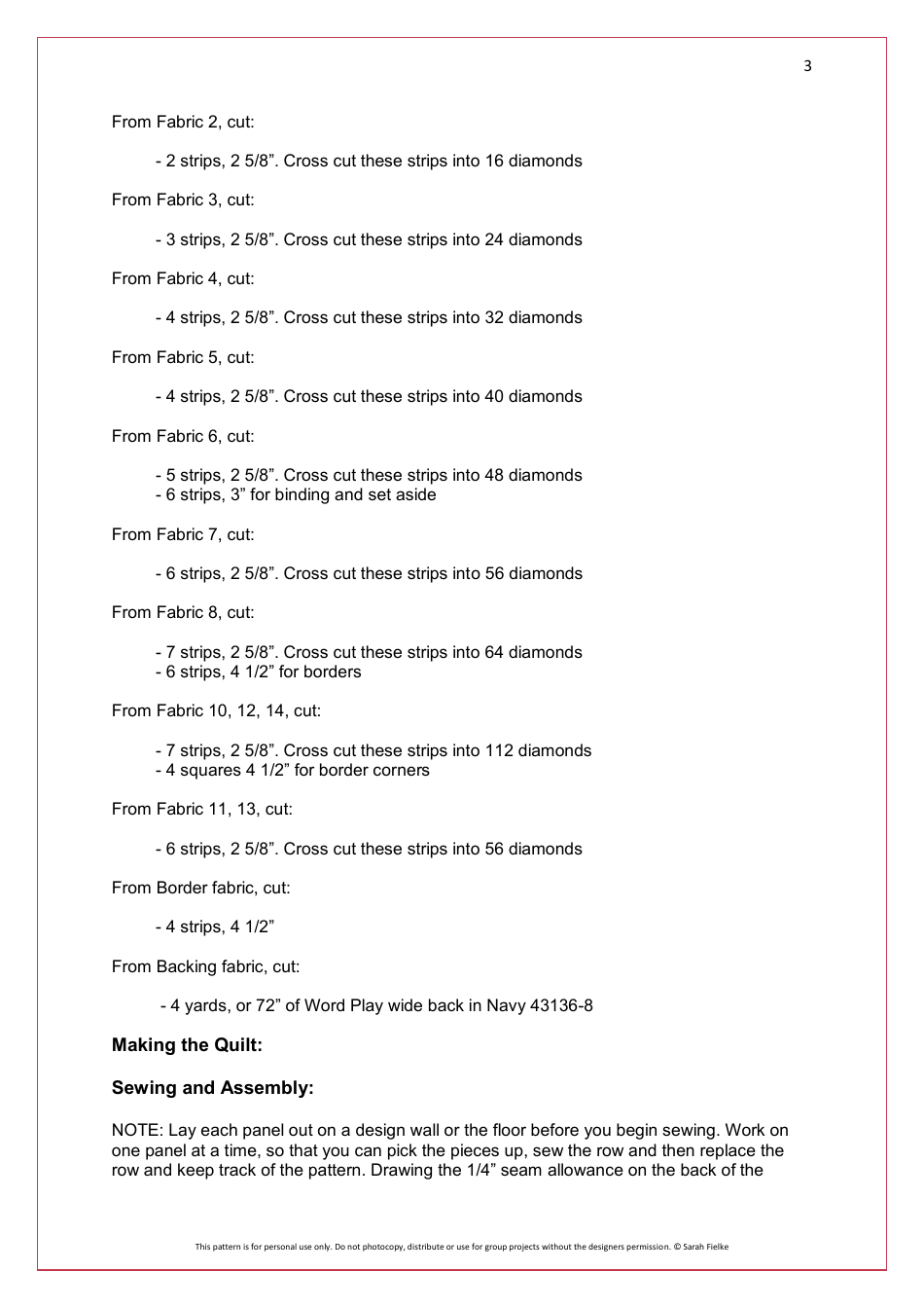 Lonely Hearts Quilt Pattern Templates - Sarah Fielke, Page 3