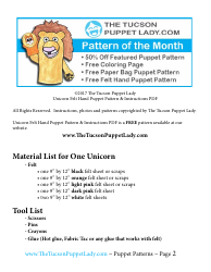 Unicorn Felt Hand Puppet Template - the Tucson Puppet Lady, Page 2