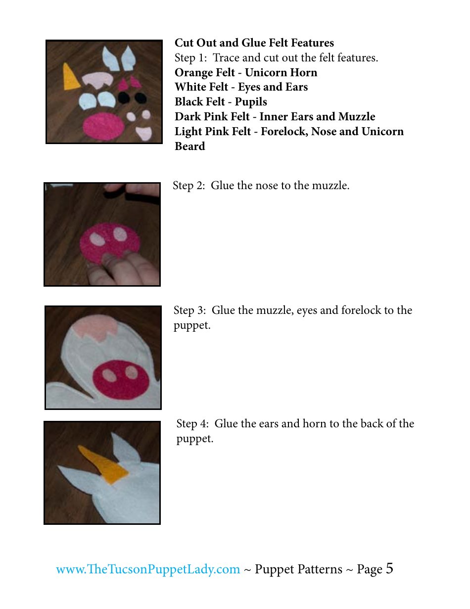 Unicorn Felt Hand Puppet Template - the Tucson Puppet Lady, Page 5